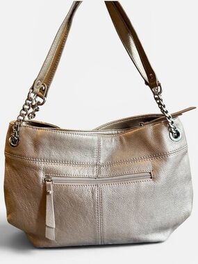 Tignanello Metallic Gold Shoulder Bag with Chain-Strap Accents